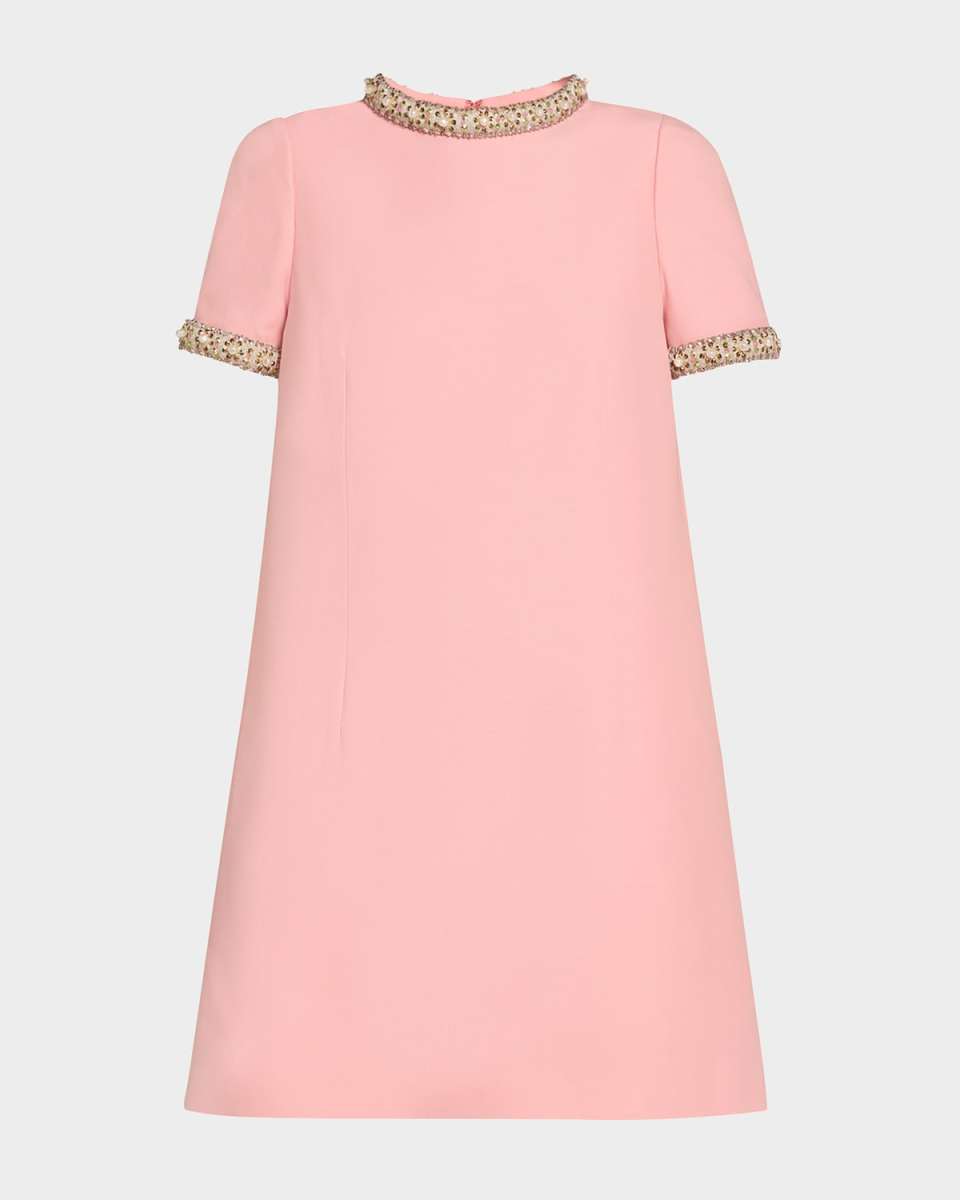 Crystal-Trimmed Short-Sleeve Shift Mini Dress